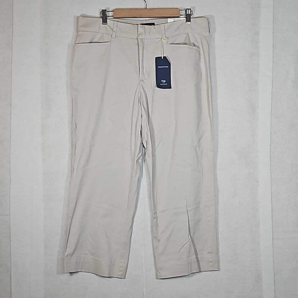 NWT Charter Club Women's Straight Leg Cropped Pants Creme Stone Size 14